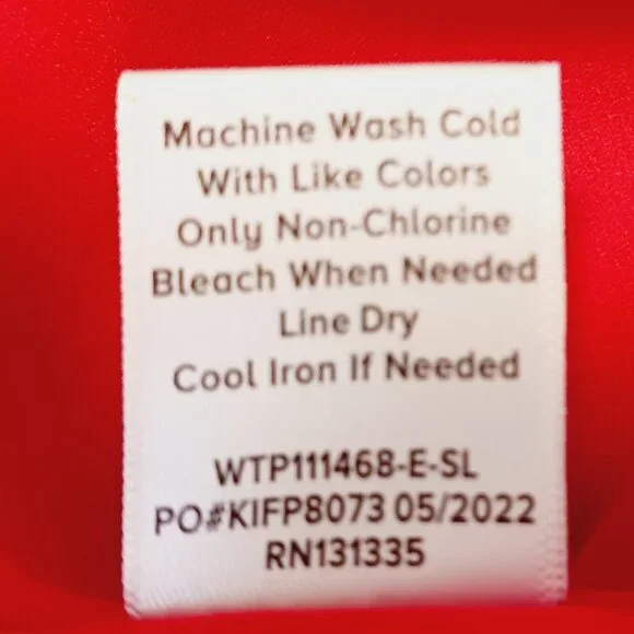 Evereve, M Red and White Print Blouse, Long Sleeve, Tie V Neck Small Ruffle Trim - Picture 16 of 16